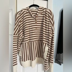 Ladies size large hoodie, oversized stripes with thumb holes on the sleeves